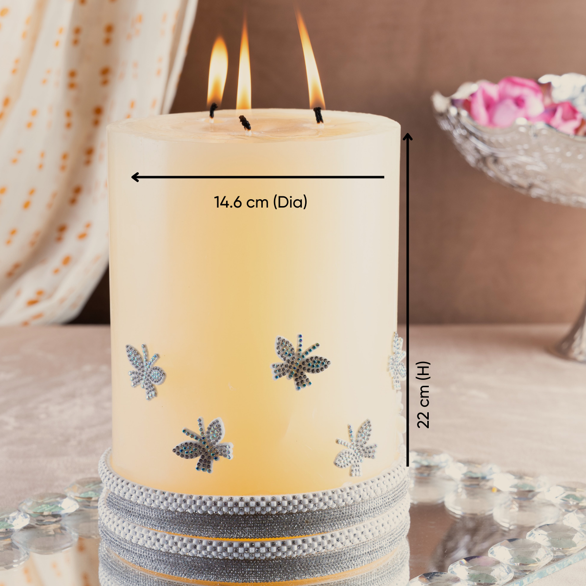 Decorative Butterfly Pillar Candle (Kolkata Delivery only) Twin Flames India