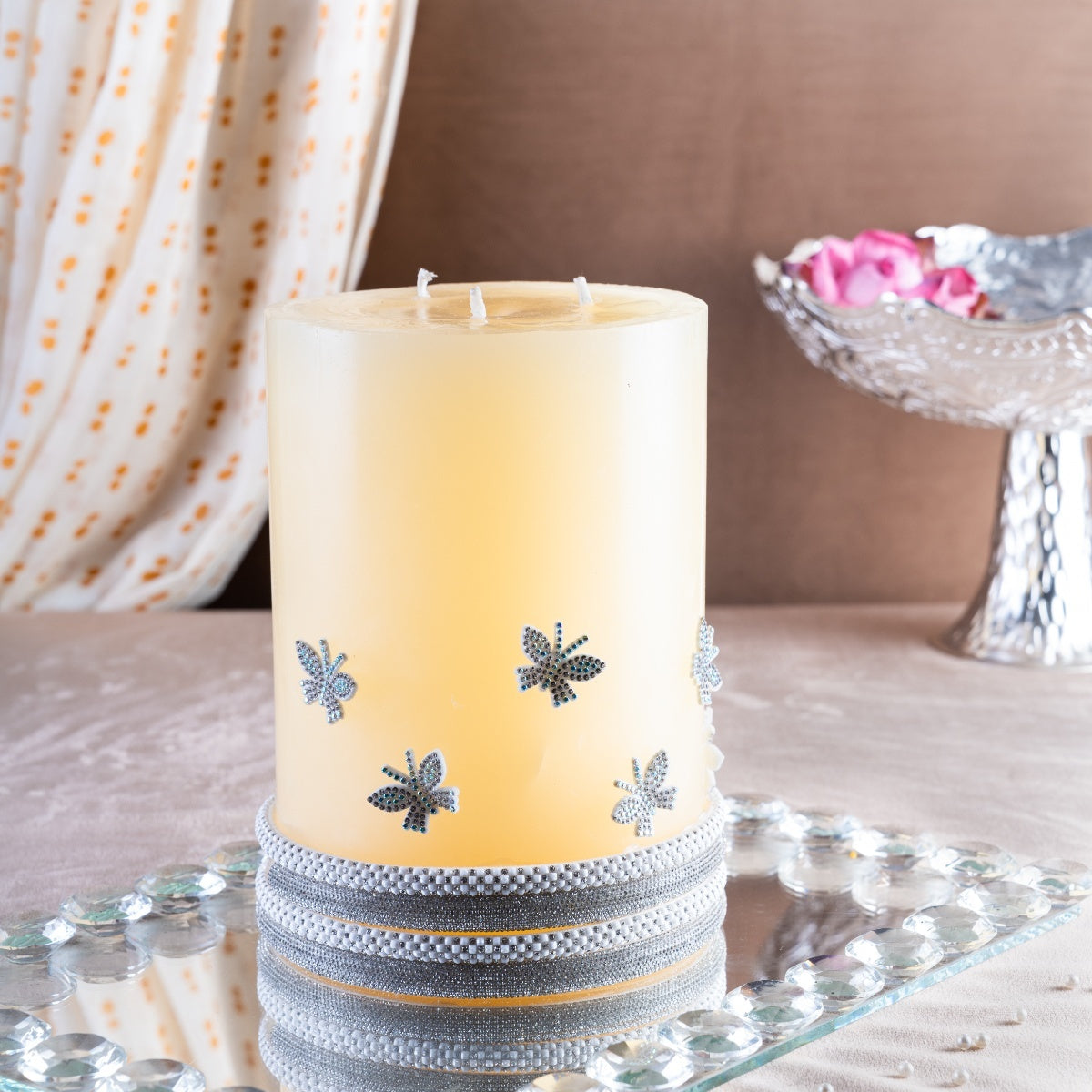 Decorative Butterfly Pillar Candle (Kolkata Delivery only) Twin Flames India