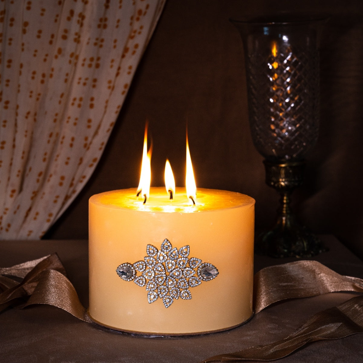Decorative Diamond Pillar Candle (Kolkata Delivery only) Twin Flames India