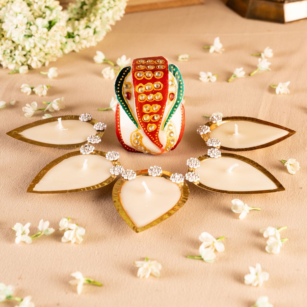 Brass Diya (Box of 5)- Scented (M) Twin Flames India