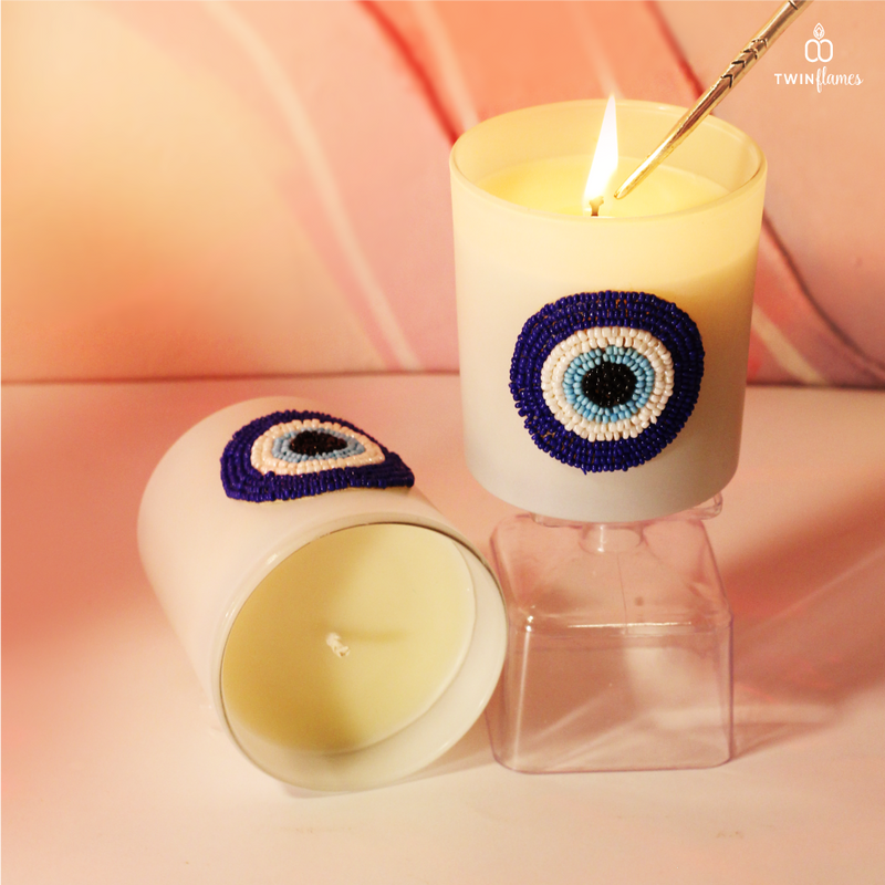Nazar Evil Eye Candle | Scented Soy Jar Candle Twin Flames India