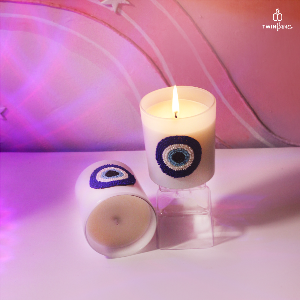 Nazar Evil Eye Candle | Scented Soy Jar Candle Twin Flames India