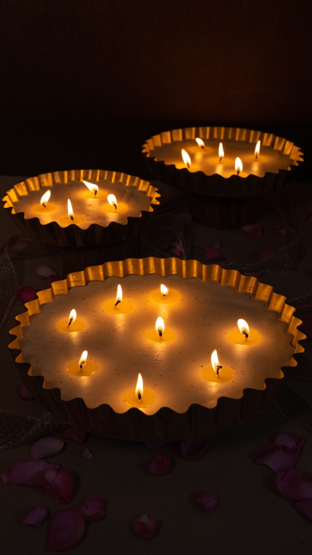 Zigzag Gold Urli Candle Twin Flames India