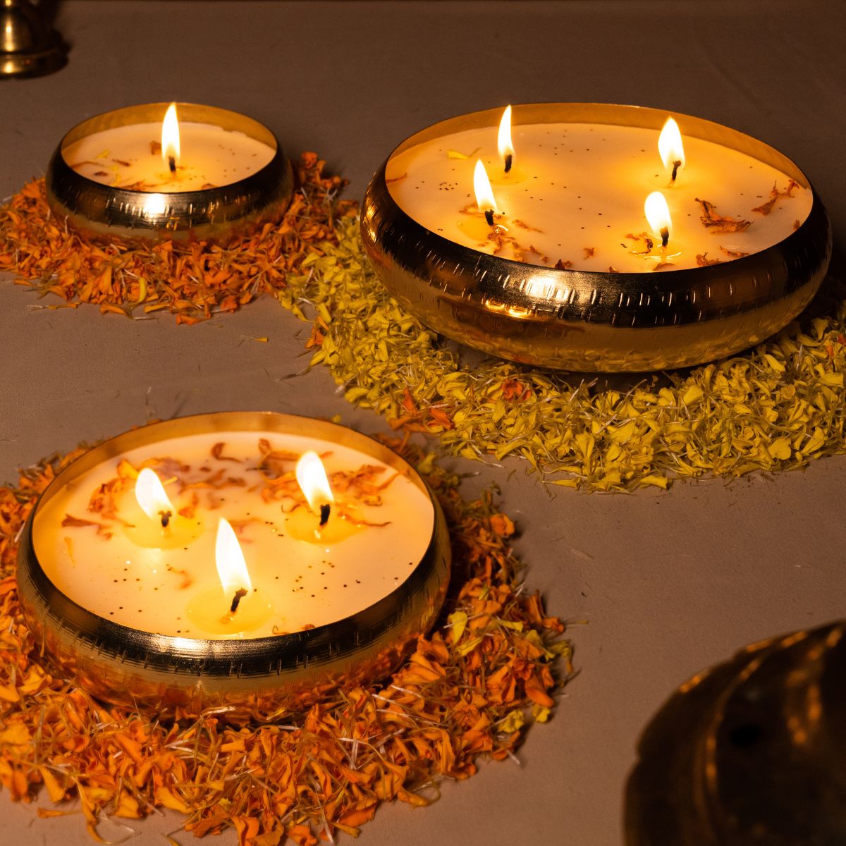 Round Textured Urli Candle Twin Flames India