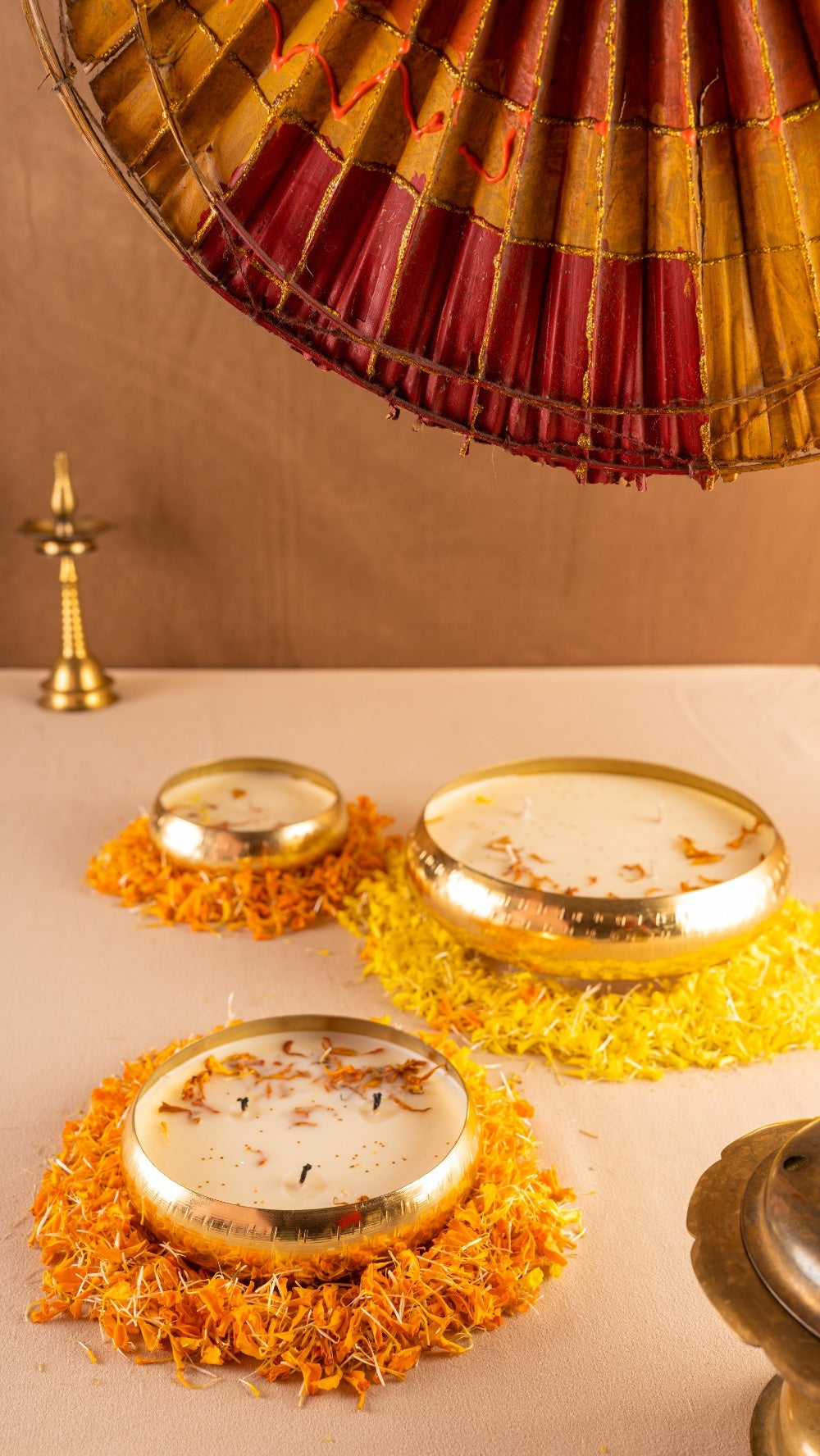 Round Textured Urli Candle Twin Flames India