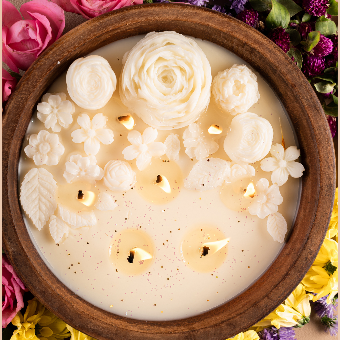 Wooden Floral Soywax Scented Candle