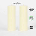 Cream Ribbed Designer Candle (Set of 2)