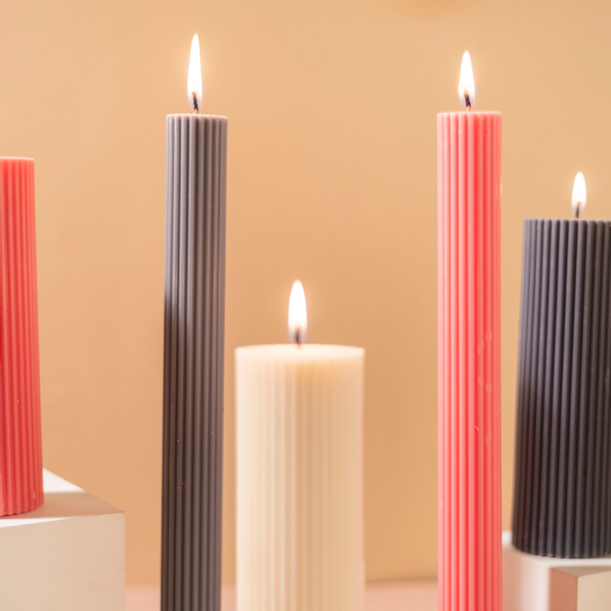 Grey Ribbed Designer Candle (Set of 2)