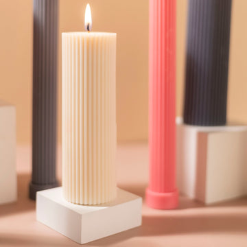 Cream Ribbed Designer Candle (Set of 2)