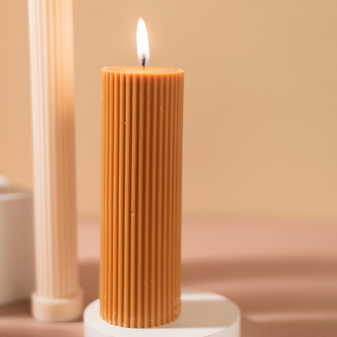 Brown Ribbed Designer Candle (Set of 2)