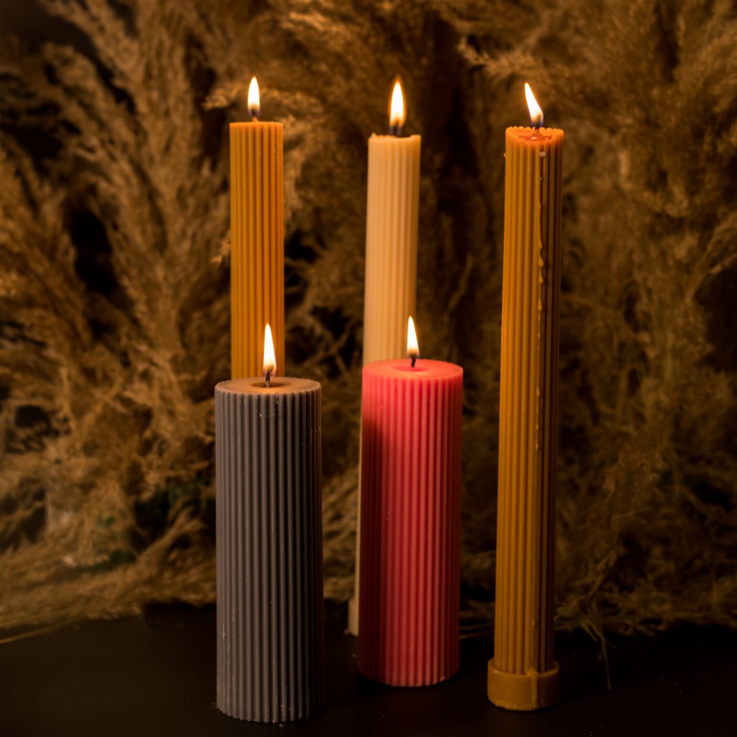 Earthy Pink Ribbed Designer Candle (Set of 2)